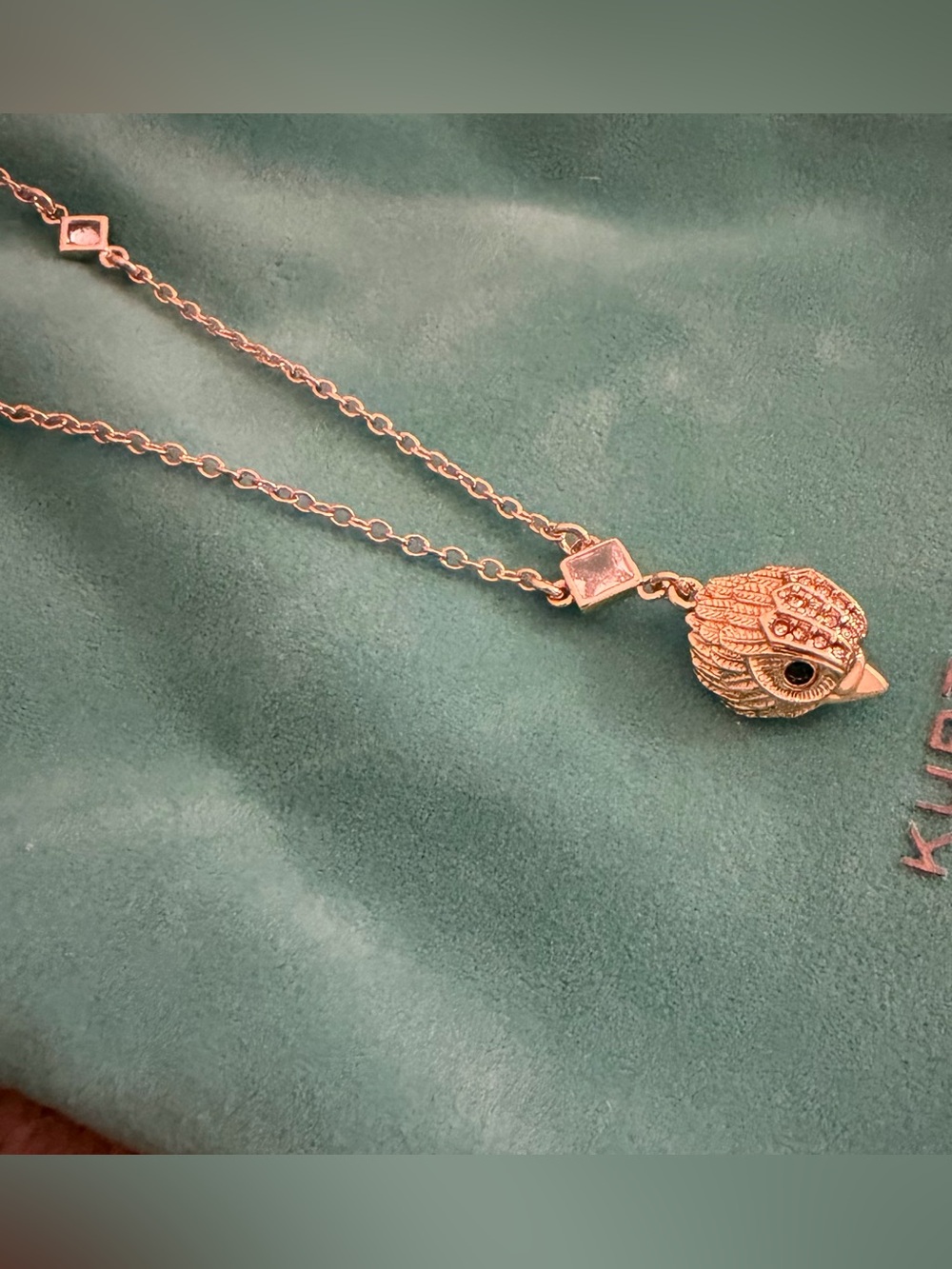 Kurt Geiger Gold Signature Pave Eagle Pendant  Necklace with Turquoise Pouch NWT - Picture 4 of 5